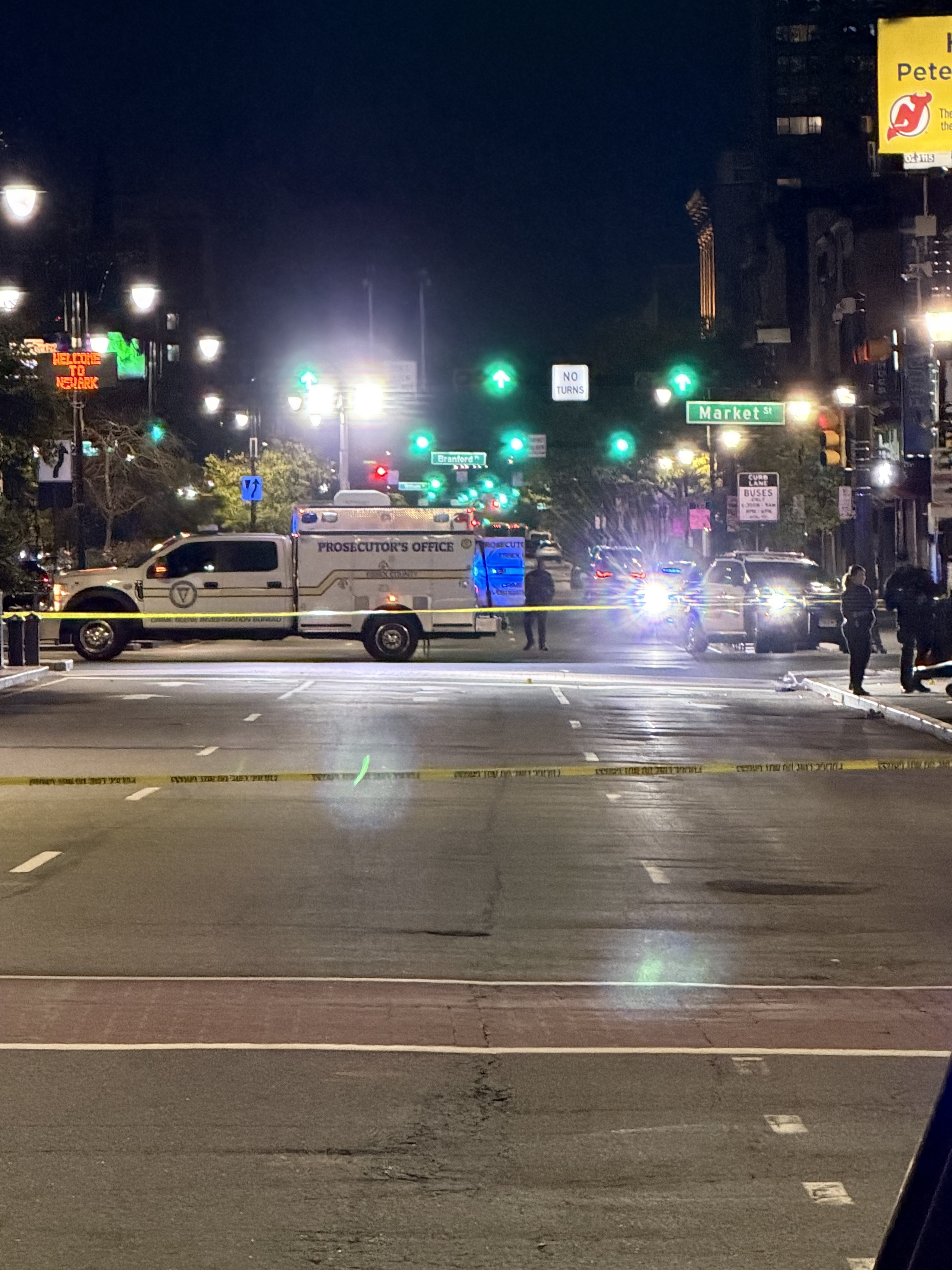 Police tape across the roadway near the Market Street sign, documented during Jersey Alerts’ visit on October 5, 2026. Photo: Jersey Alerts.